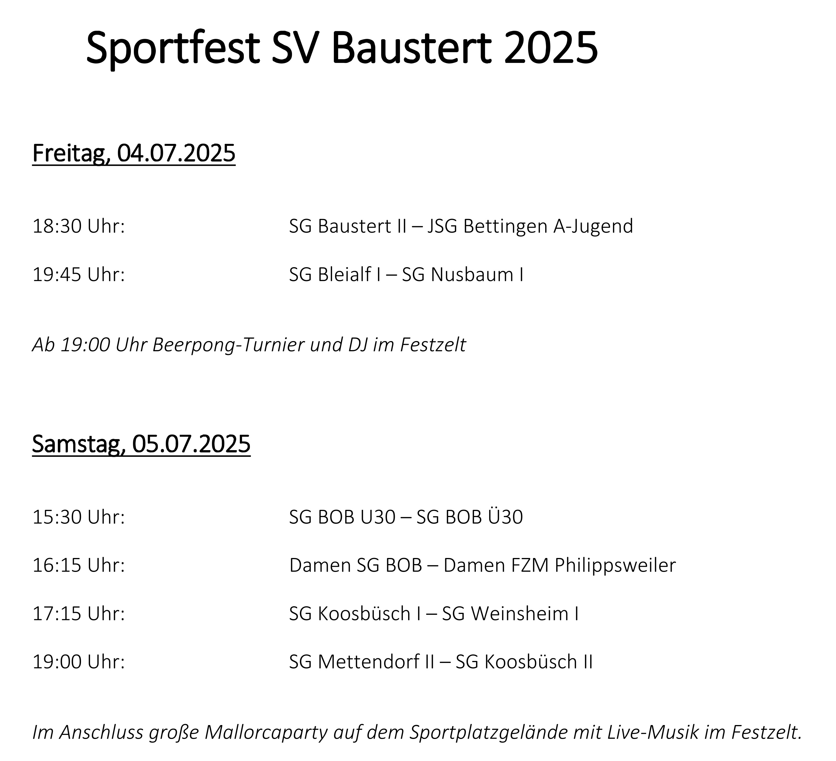 Sportfest/Mallorcaparty in Baustert